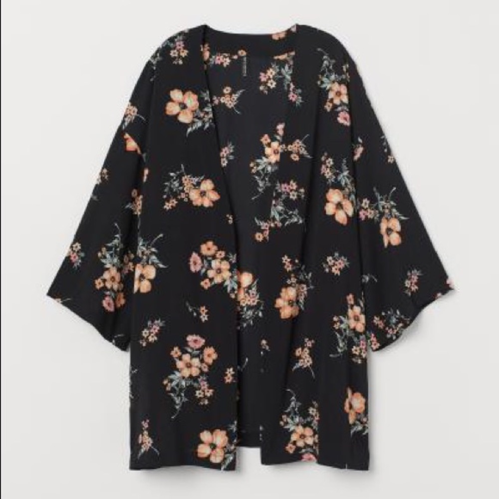 H&M Black Floral Crêpe Kimono